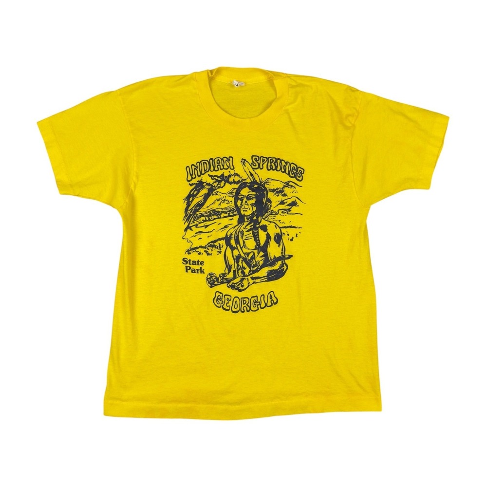 Vtg 80s Indian Springs State Park Georgia T-Shirt Men's L‎ Yellow Screen Stars